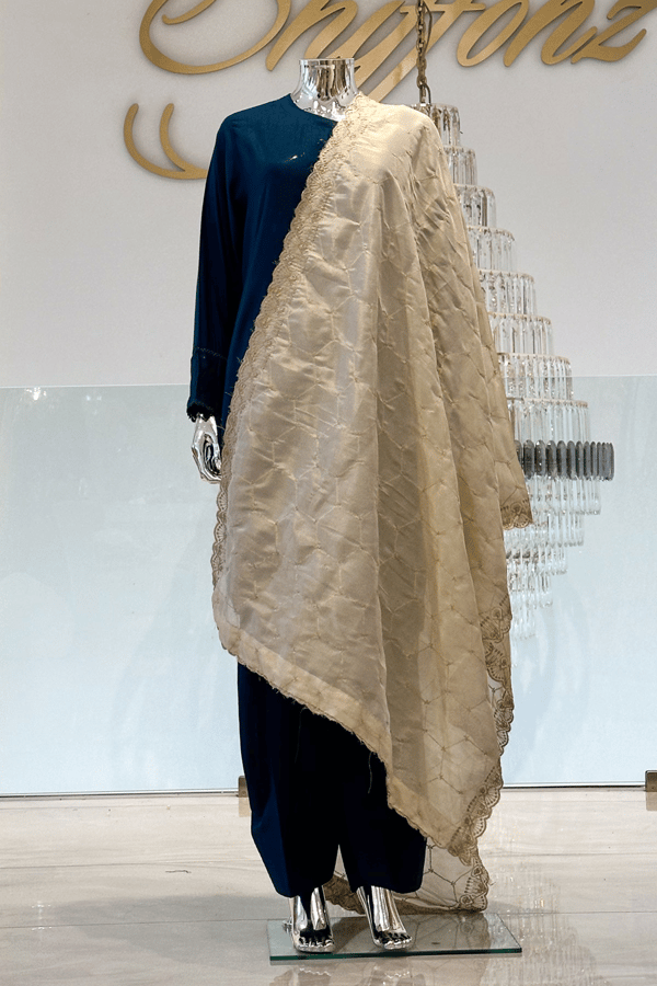 Shiffonz embroidered organza dupatta - Cream, FS