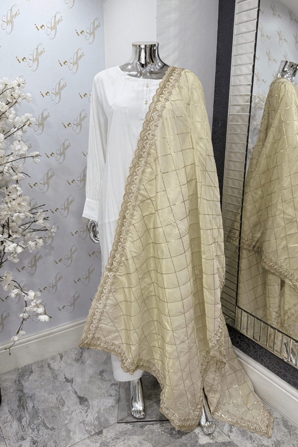 Shiffonz embroidered organza dupatta - White, FS