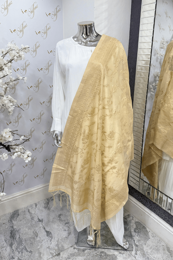 Luxury banarsi dupatta - Beige, FREE SIZE