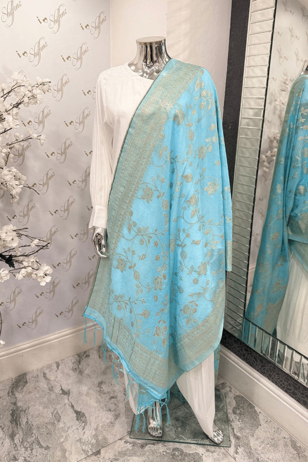 Luxury banarsi dupatta - Blue, FREE SIZE
