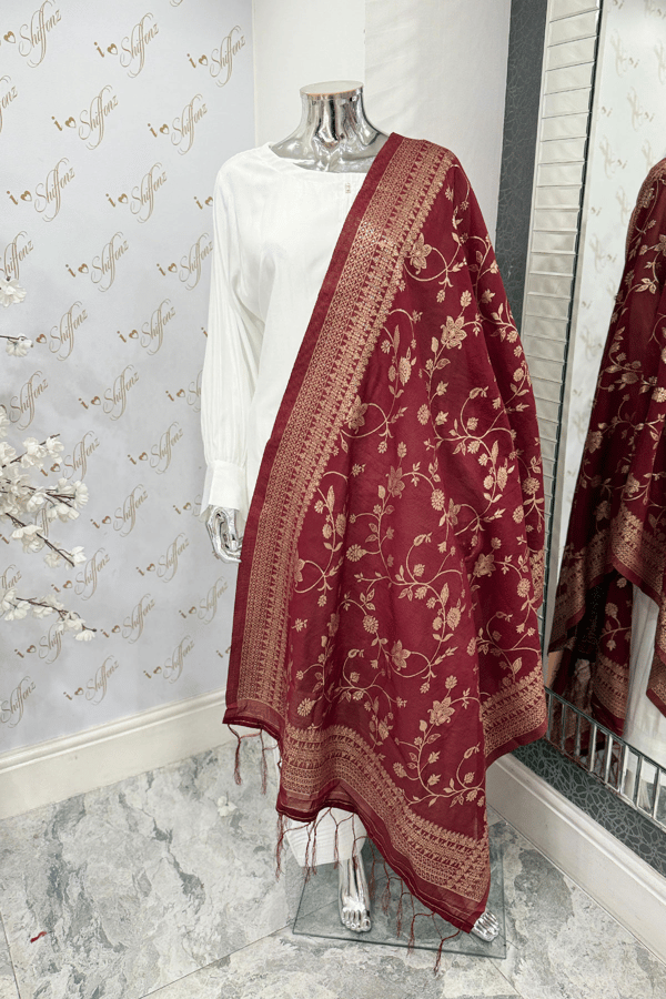 Luxury banarsi dupatta - Maroon, FREE SIZE