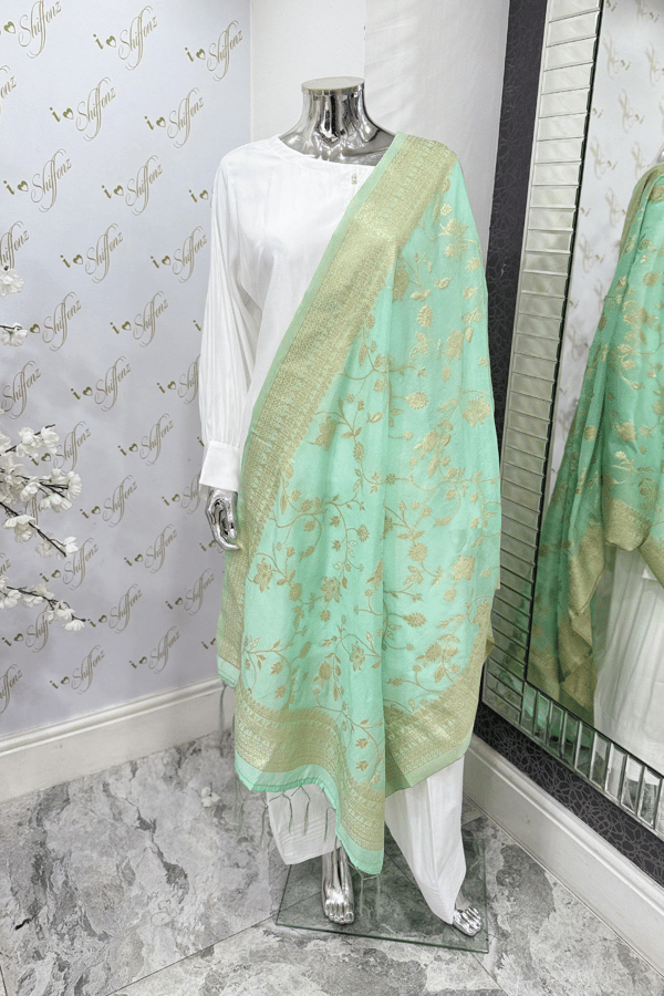 Luxury banarsi dupatta - Mint, FREE SIZE