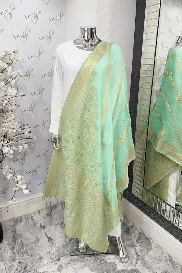 Banarsi printed dupatta - Mint, FREE SIZE