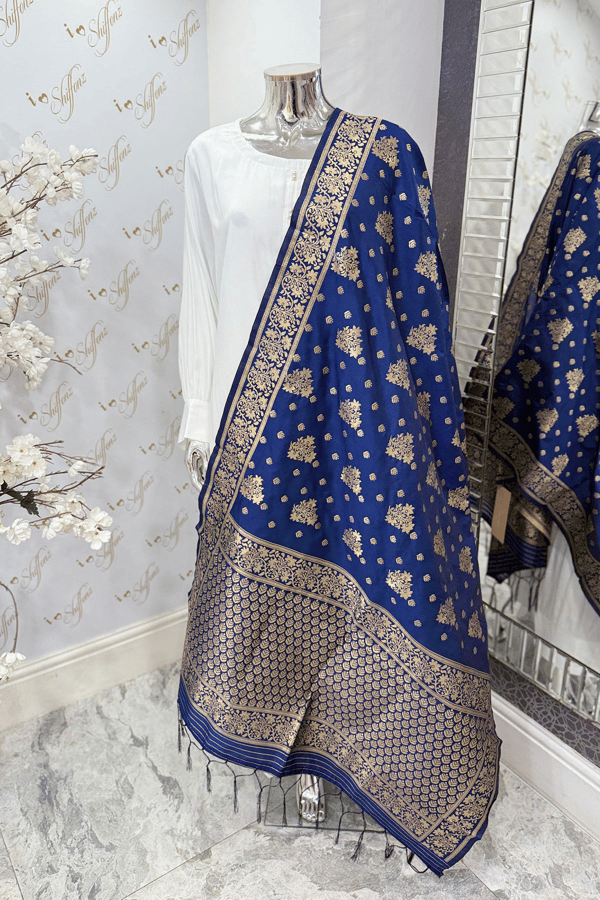Banarsi casual printed dupatta - Navy, FREE SIZE