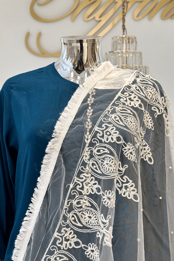 Net dupatta with moti threadwork embroidery - Image 2