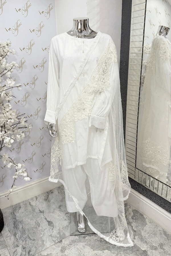 Casual net dupatta with thread work embroidery