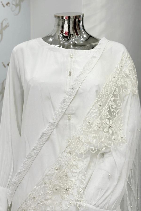 Casual net dupatta with thread work embroidery - Image 3