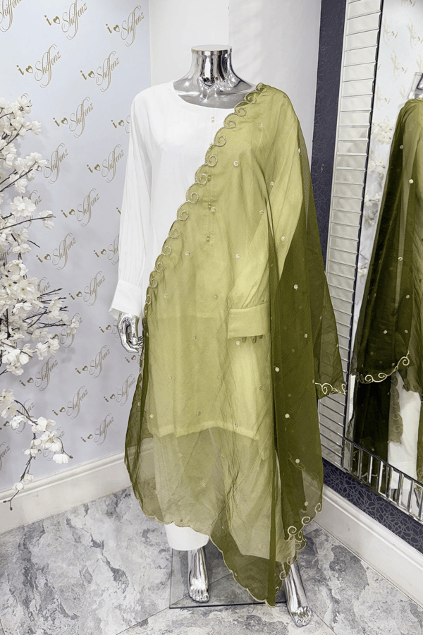 Organza dupatta with border work - MEHNDI, FS