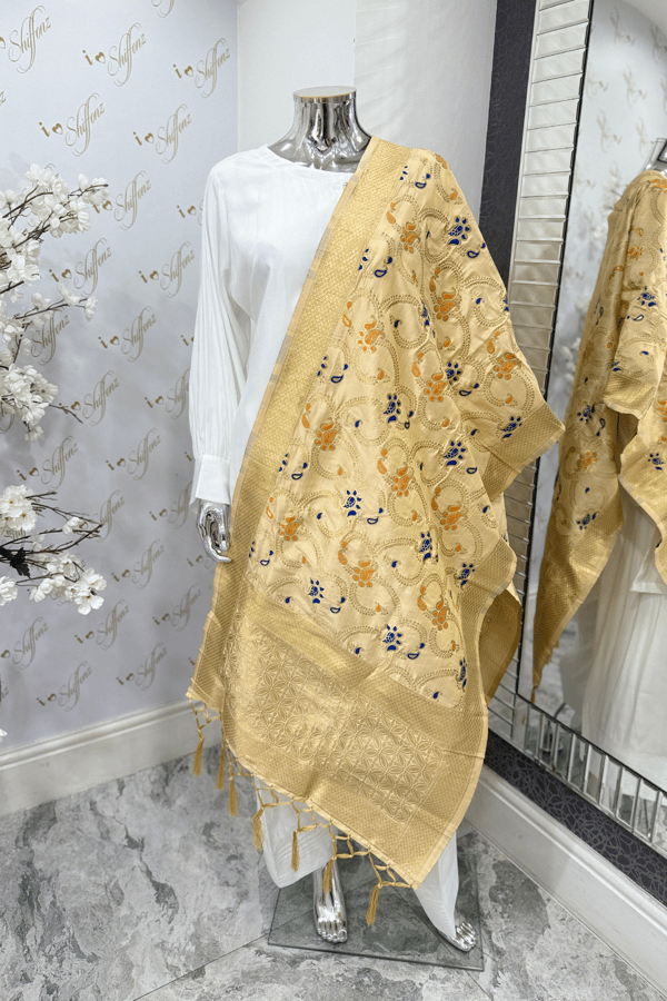 Banarsi light weight dupatta - Beige, FREE SIZE