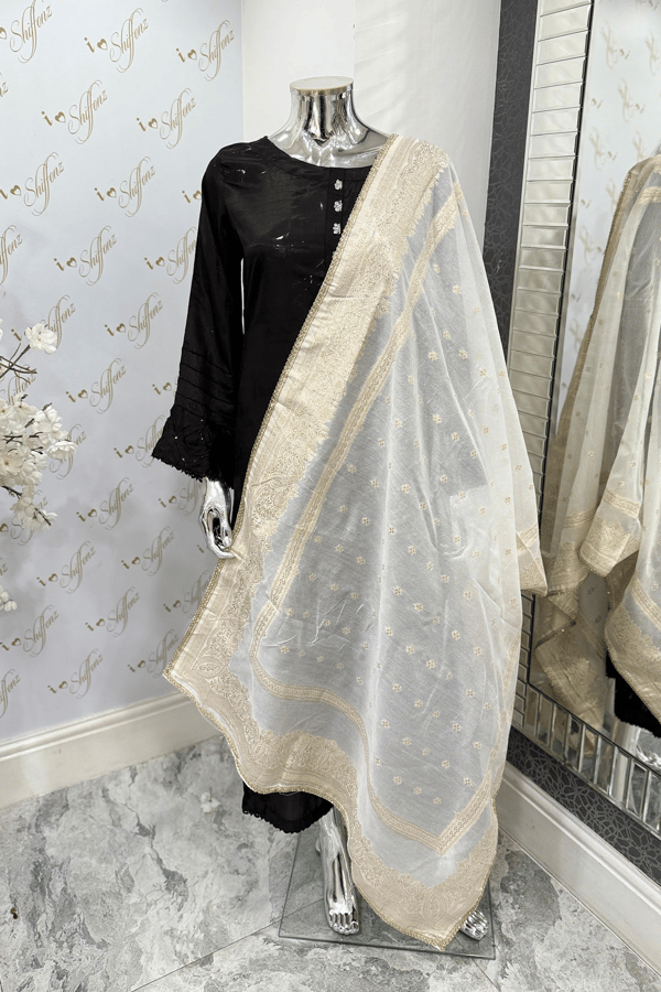 Chanderi printed dupatta - White, FS