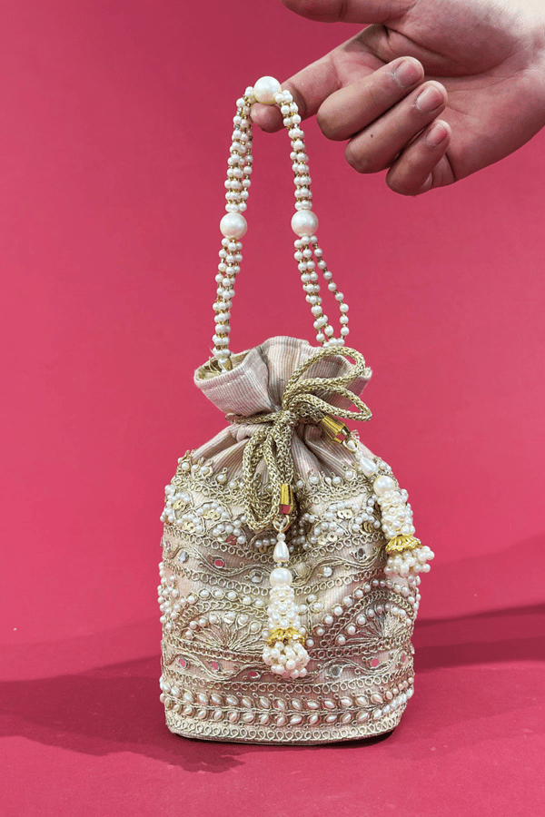 Shiffonz luxury crepe pearl potli bag - Image 3