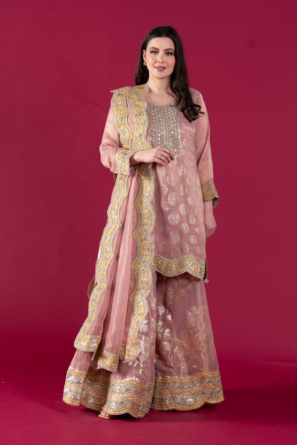Ruhi premium luxe collection 3 piece sharara suit - Pink, 36