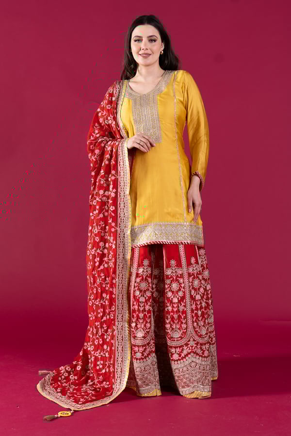 Ruhi premium luxe collection 3 piece lengha suit - Yellow, 36