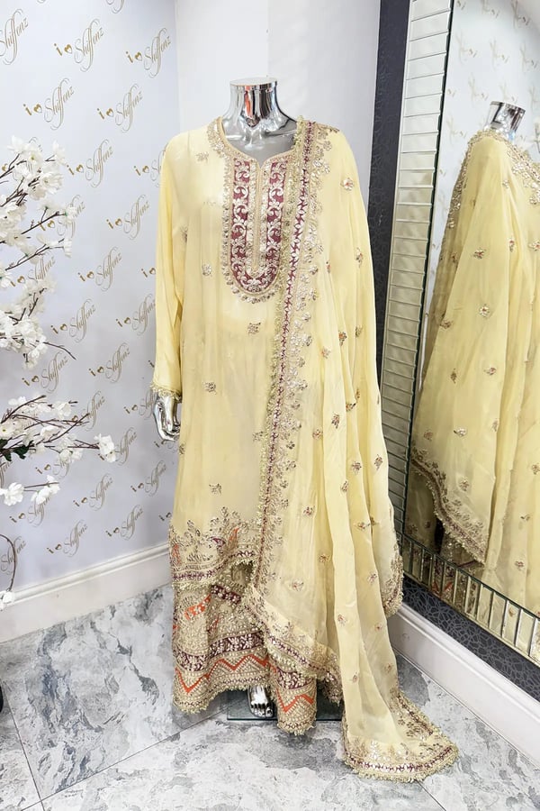 Sandali luxe pure chiffon semi stitched sharara suit