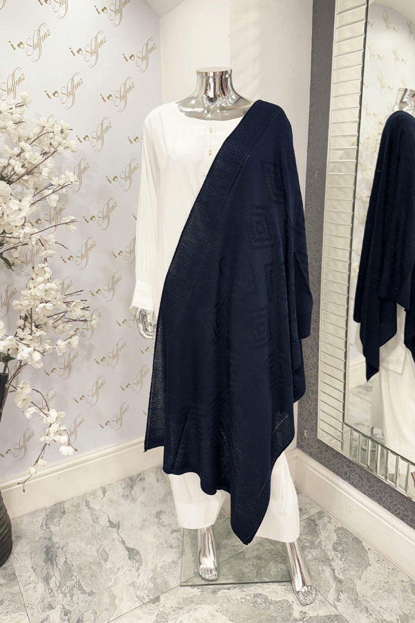 Shiffonz wool shawl collection - Navy, FREE SIZE