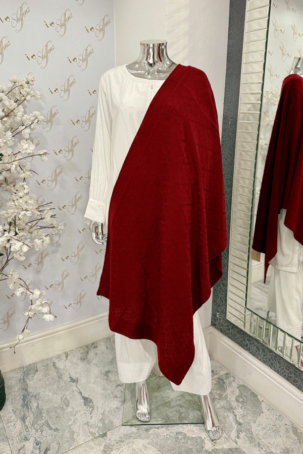 Light weight wool shawl - Maroon, FREE SIZE