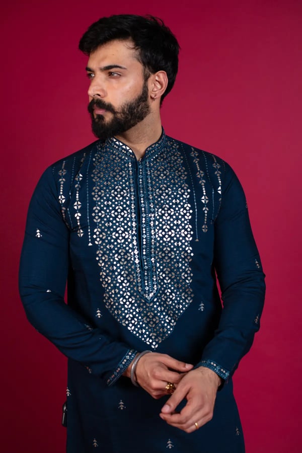 Men's embroidered kurta pyjama - Image 6