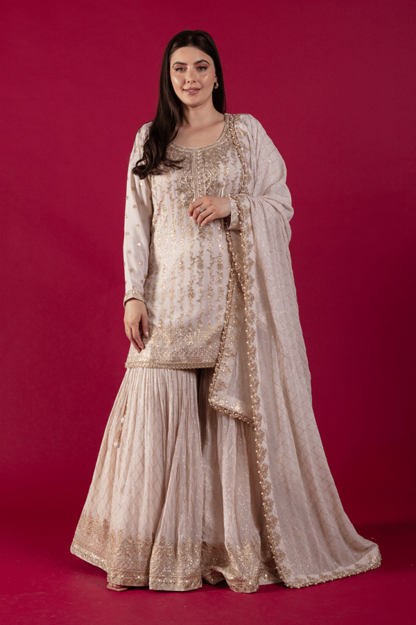 Parwan premium luxe collection 3 piece embroidered suit - Beige, 36
