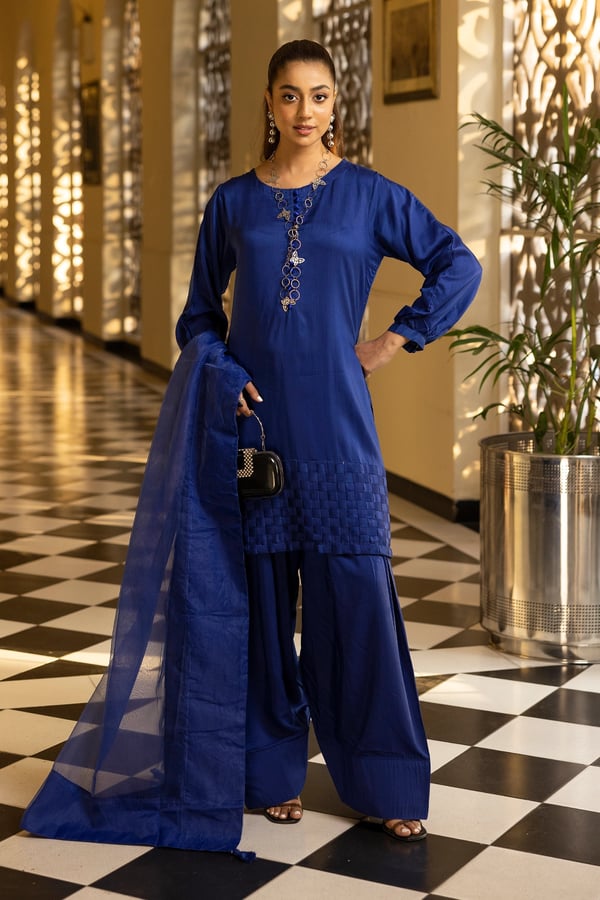 Farshi 3 piece Eid 2025 mother and daughter shalwar kameez - Blue, Large