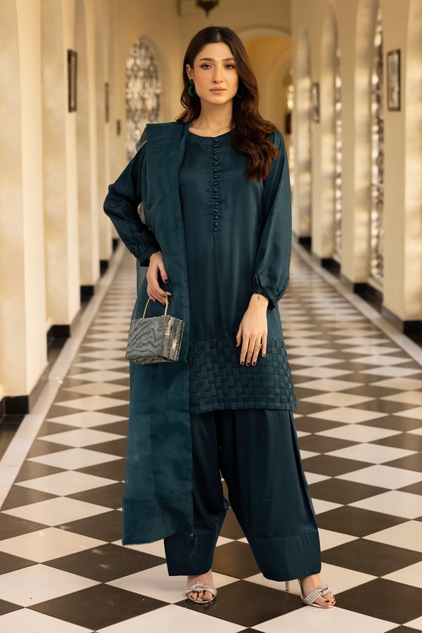 Farshi 3 piece Eid 2025 mother and daughter shalwar kameez - Teal, Large