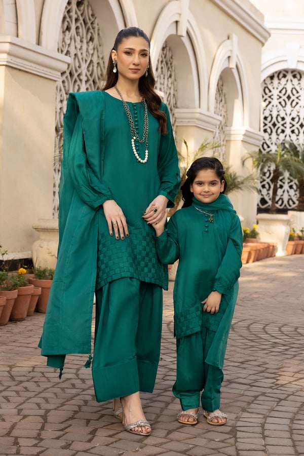 Farshi 3 piece kids Eid 2025 mother & daughter shalwar kameez - Image 2
