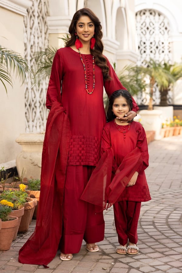 Farshi 3 piece kids Eid 2025 mother & daughter shalwar kameez - Image 3