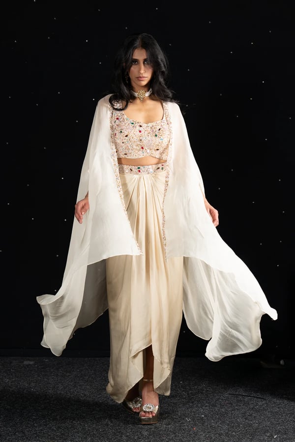 Elegant choli skirt suit with cape-style dupatta