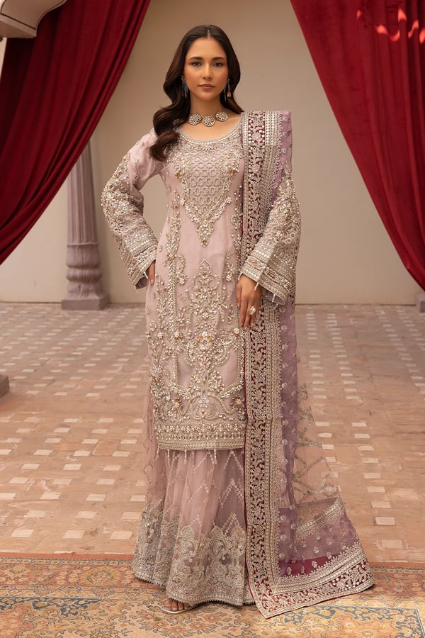 Elegant 3 piece Imrozia gharara collection - Lilac, X - Large
