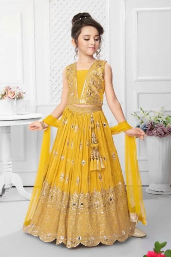 Eid collection 2025 kids 3 piece chiffon lehnga choli
