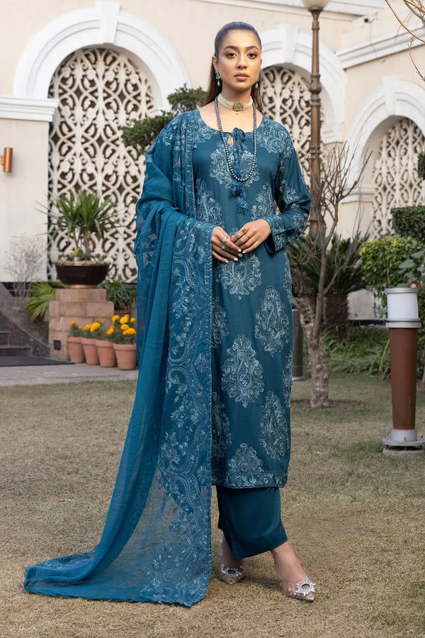 Jannat Eid 2025 mother & daughter 3-piece floral suit - Teal, Large
