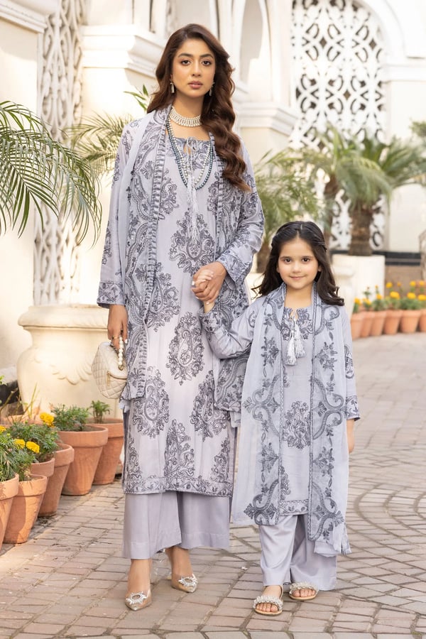 Jannat eid 2025 mother and daughter 3 piece kids floral suit