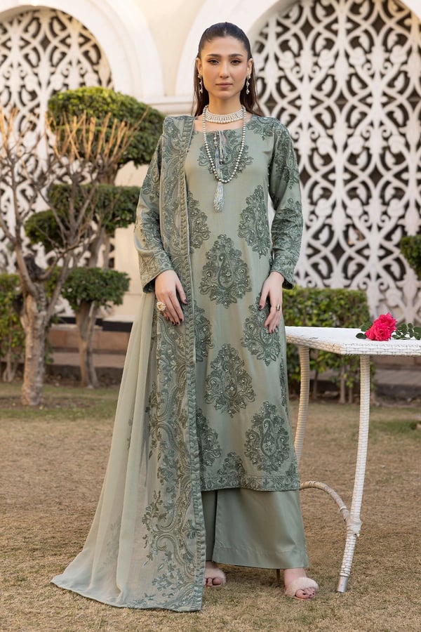 Jannat Eid 2025 mother & daughter 3-piece floral suit - Green, Large