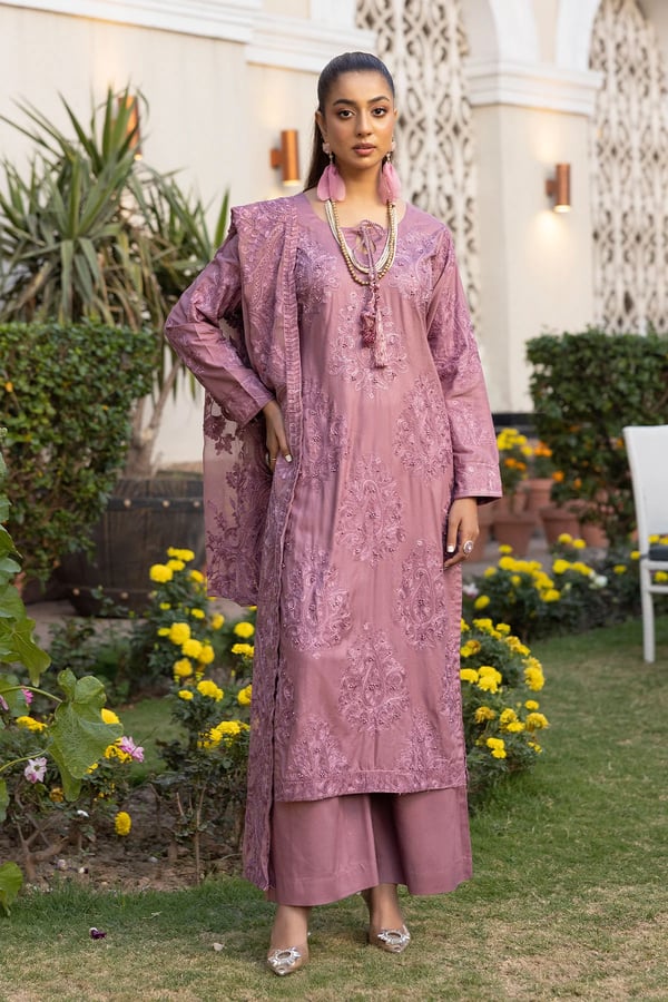 Jannat Eid 2025 mother & daughter 3-piece floral suit - Mauve, Large