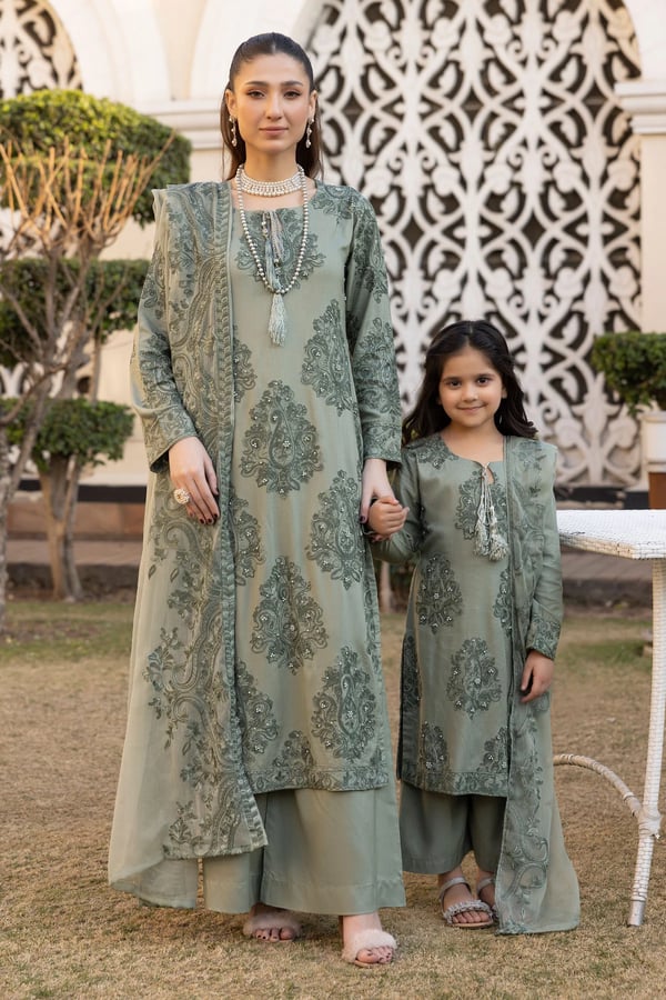 Jannat eid 2025 mother & daughter 3-piece kids floral suit