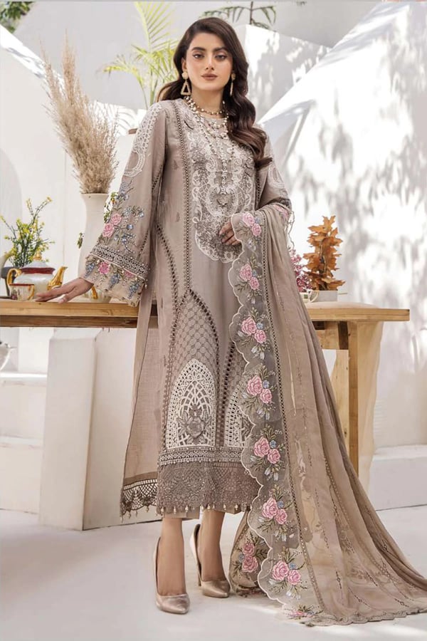 Luxury Eid 2025 3 piece Maria B collection - Brown, X - Large