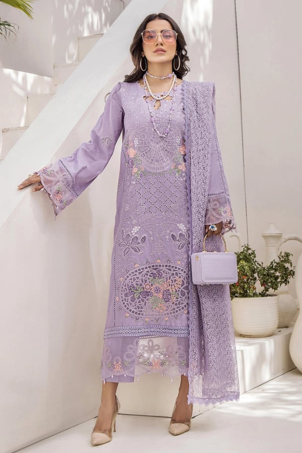 Luxury 3 piece Maria B suit Eid 2025 collection - Lilac, X - Large