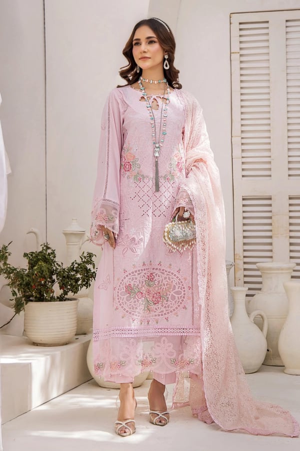 Luxury 3 piece Maria B suit Eid 2025 collection - Pink, X - Large