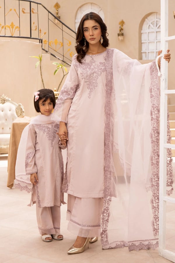Graceful Eid 2025 3 piece mother and daughter kids suit