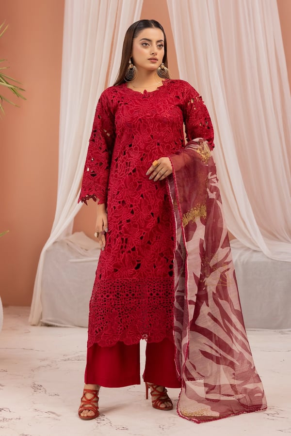 Elegant 3 piece Rang Rasiya lawn Eid 2025 collection - Maroon, X - Large