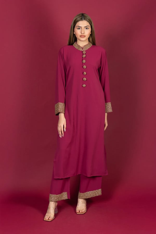 Shiffonz luxury Eid 2025 2 piece modest long shirt collection - Pink, Large