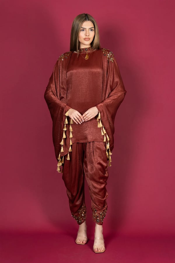 Shiffonz premium Eid 2025 2 piece modest wear collection - Orange, X - Large