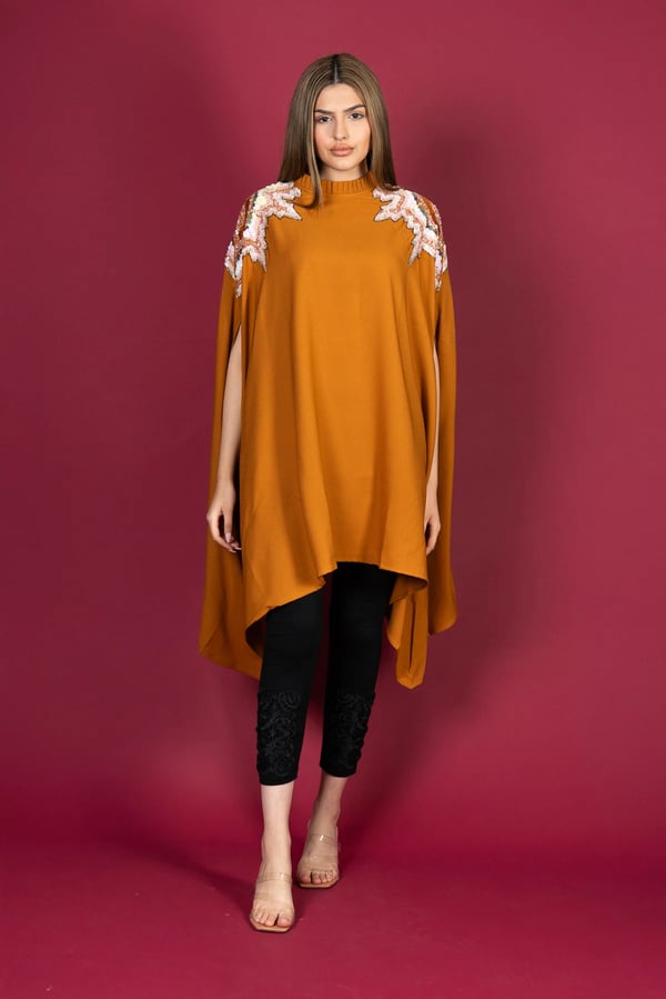 Shiffonz deluxe Eid 2025 modest short kaftan collection - Orange, FS