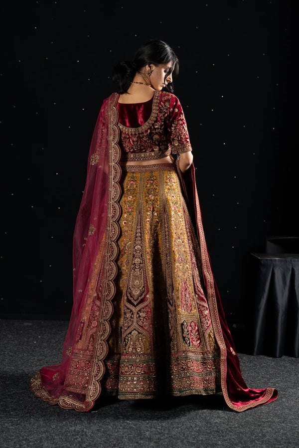 Velvet 3 piece lehnga choli with double dupattas - Image 2
