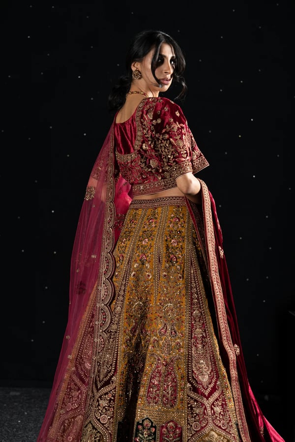 Velvet 3 piece lehnga choli with double dupattas - Image 5