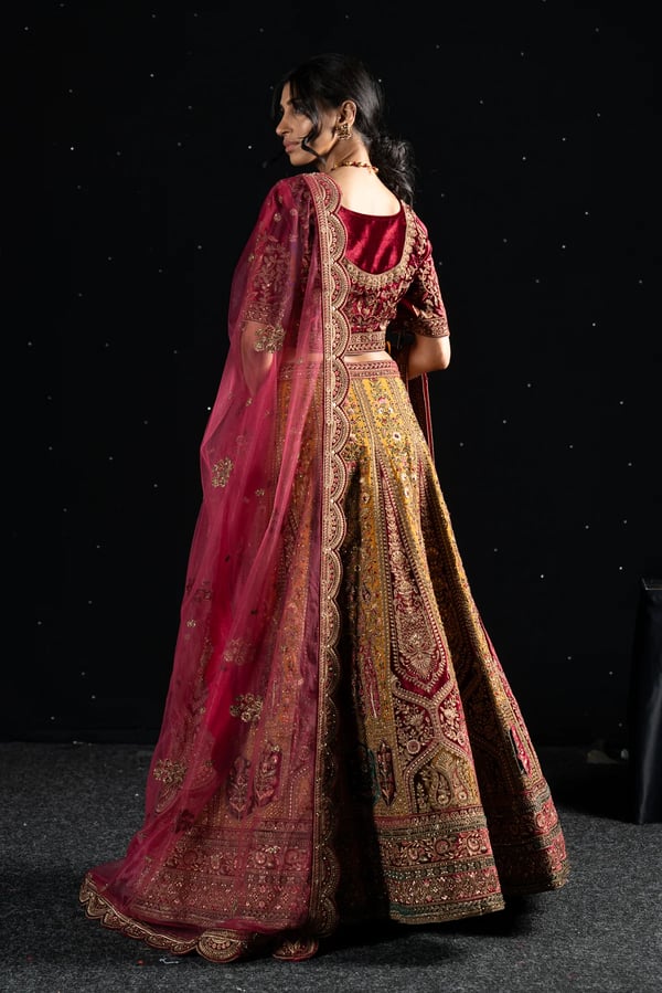 Velvet 3 piece lehnga choli with double dupattas - Image 3