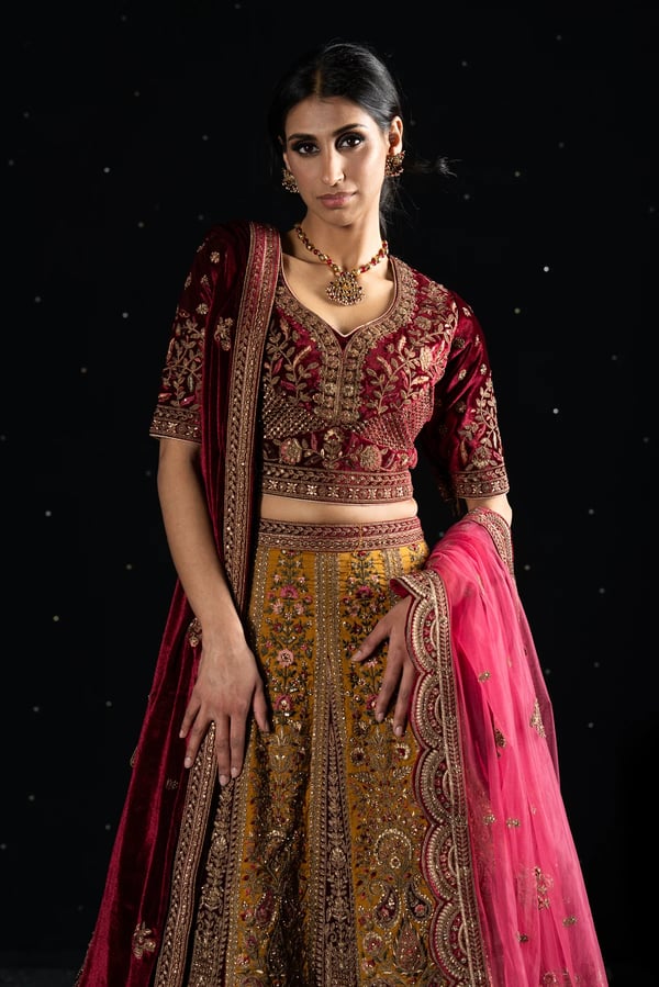 Velvet 3 piece lehnga choli with double dupattas - Image 4