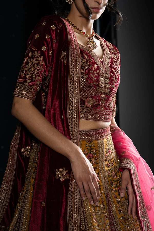 Velvet 3 piece lehnga choli with double dupattas - Image 8