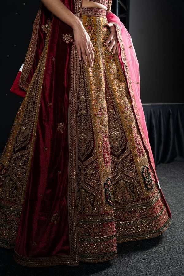 Velvet 3 piece lehnga choli with double dupattas - Image 12