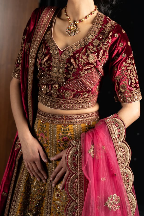 Velvet 3 piece lehnga choli with double dupattas - Image 11