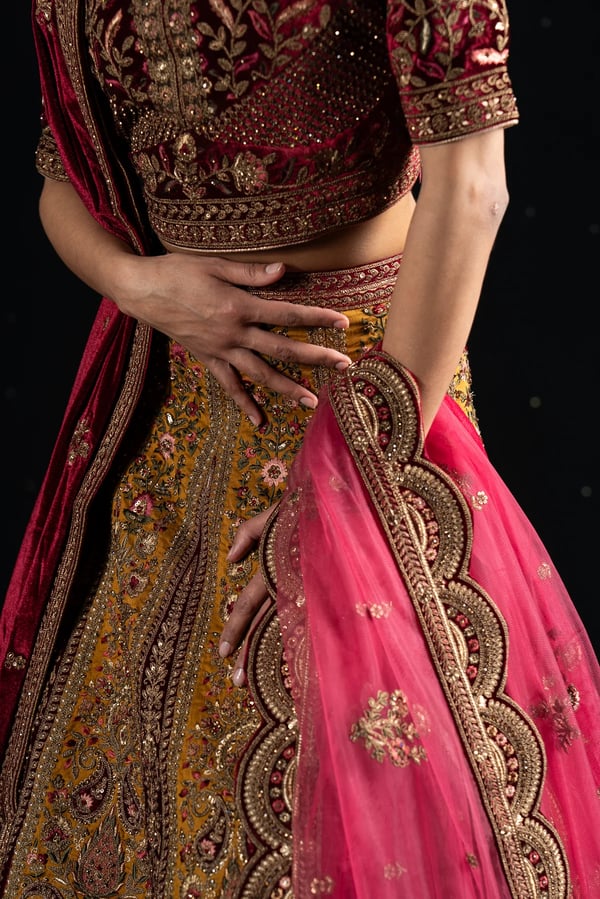 Velvet 3 piece lehnga choli with double dupattas - Image 10